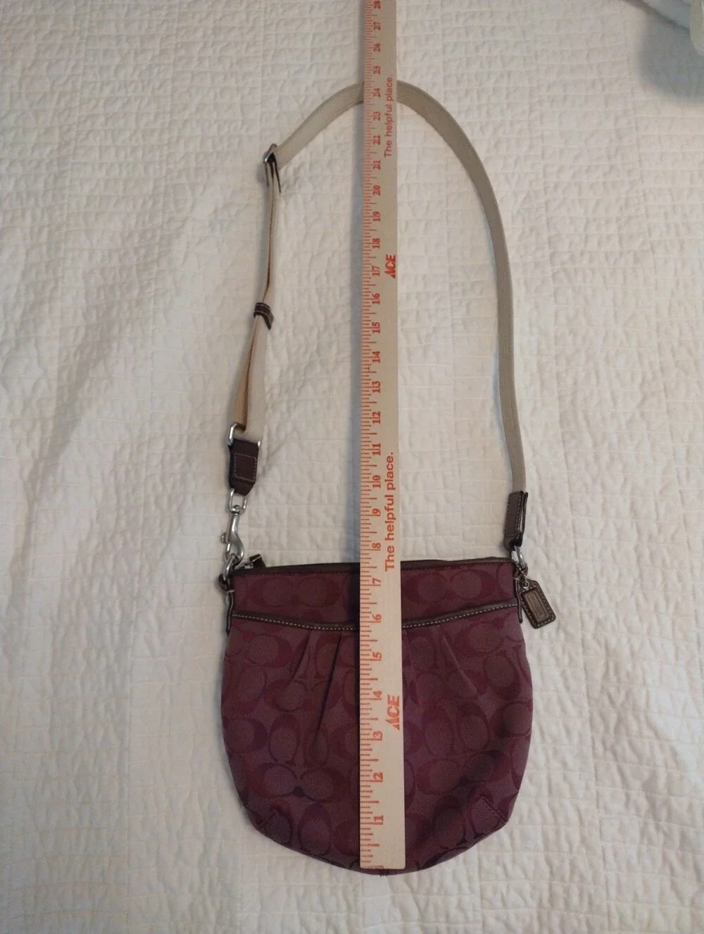 Coach Purple Signature Logo Crossbody Bag Zip Top Adjustable Strap Silver Brown